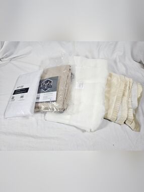 Four Panel Mixed Curtain Lot in White, Cream, Beige Assorted Sizes Sewing Fabric